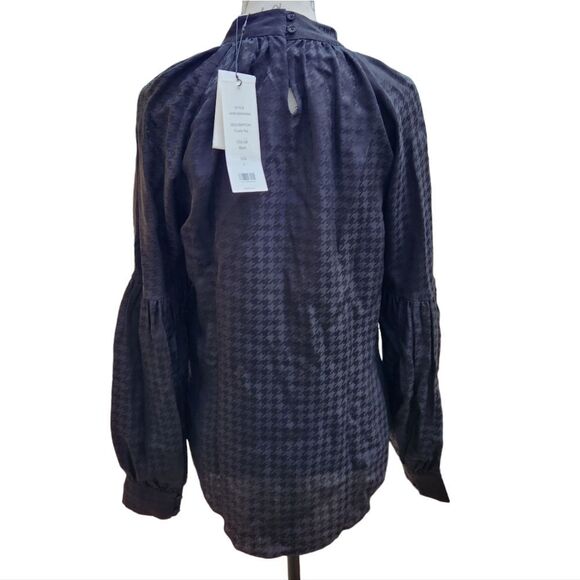 Veronica Beard NWT Cicely Silk-satin Blouse Long Sleeve Black Houndstooth Size 6 - Picture 5 of 11